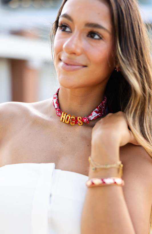 Red Bandana "HOGS" Scarf Necklace