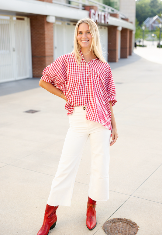 Red Gingham Dolman Shirt