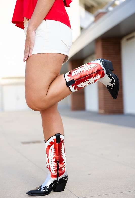 Idaly Red Metallic Cowboy Boots
