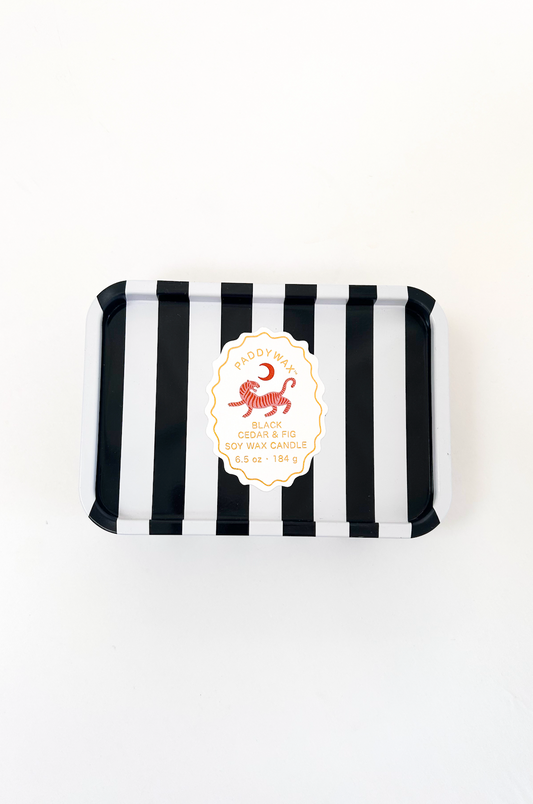 Black/White Tin Candle - Wild Fig & Cedar