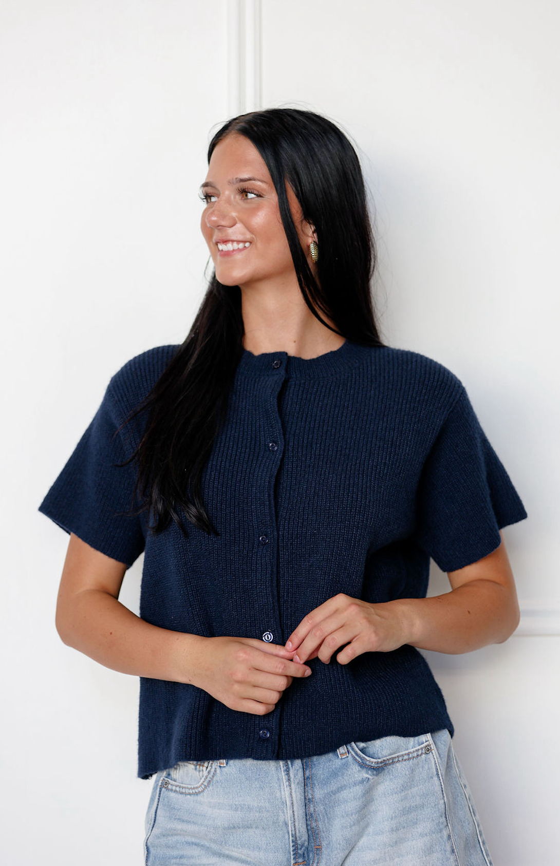 Navy Short Sleeve Cardigan