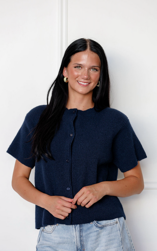 Navy Short Sleeve Cardigan