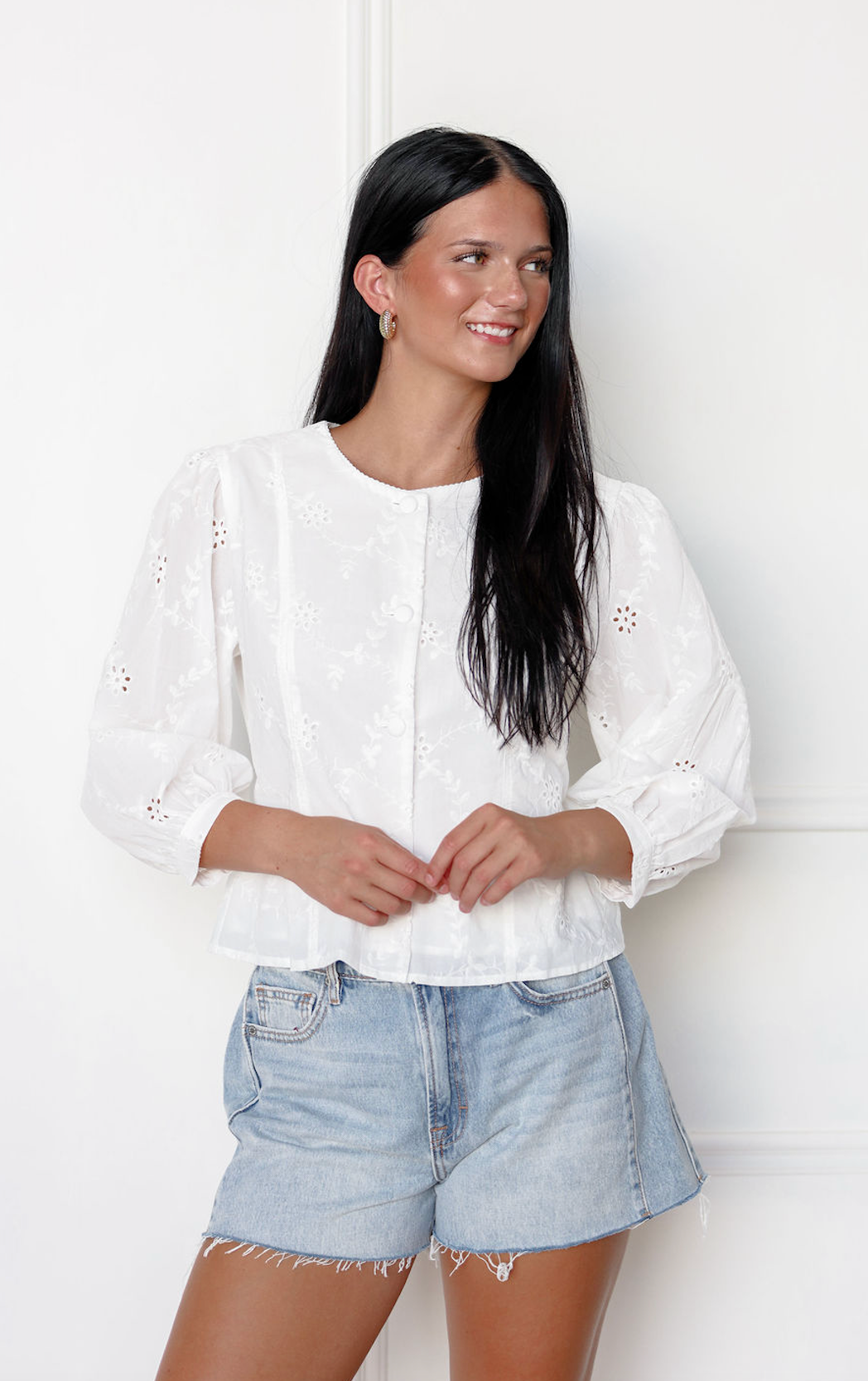 Eyelet Belted Shirt White