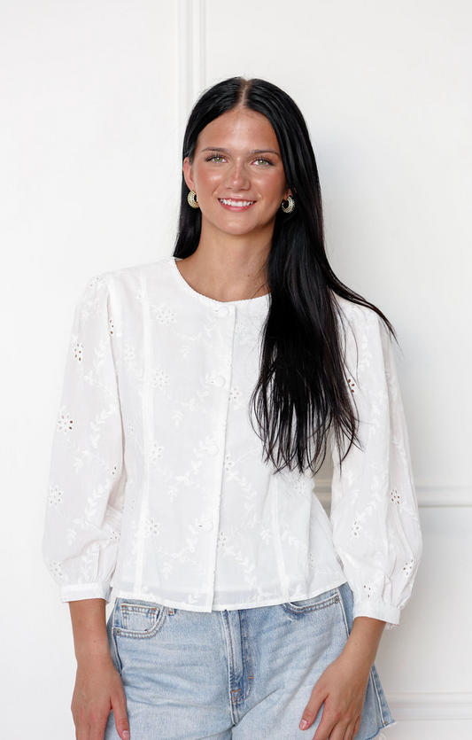 Eyelet Belted Shirt White