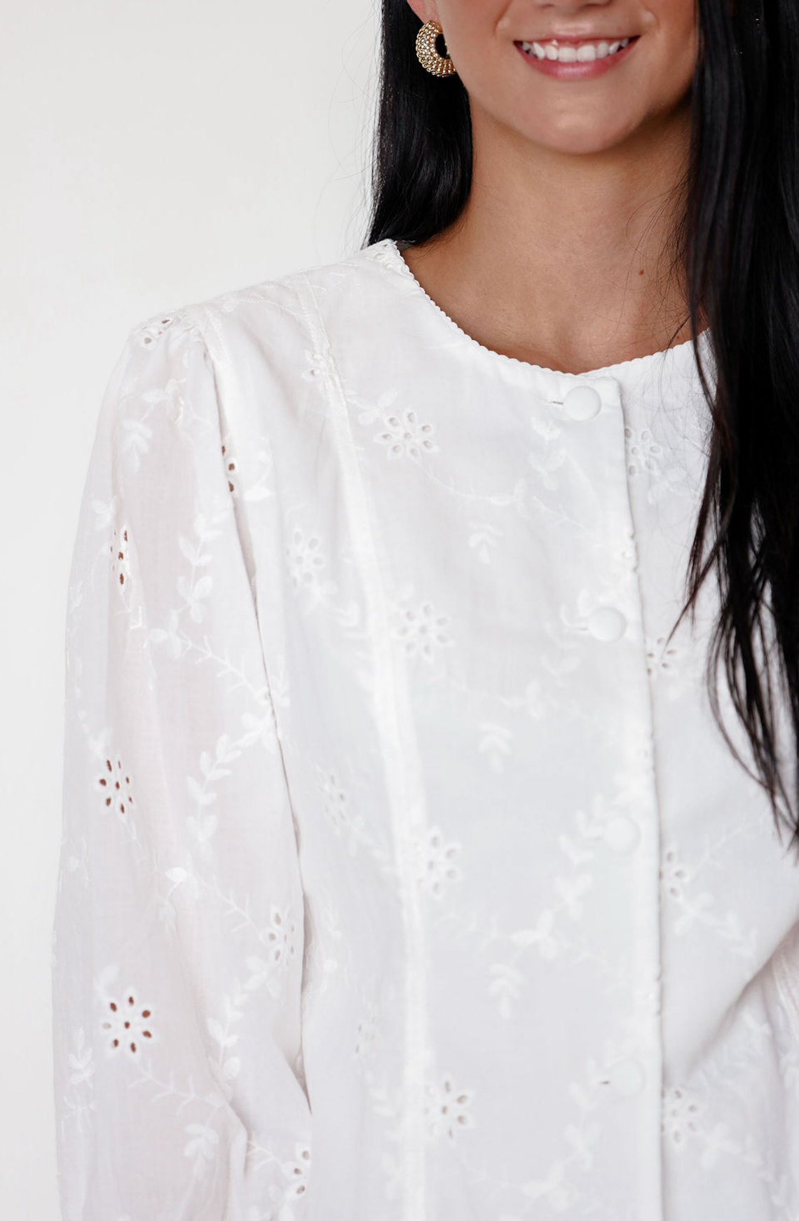 Eyelet Belted Shirt White