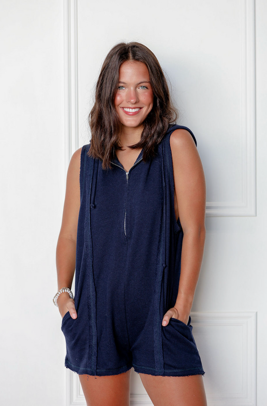 Sleeveless Zip Up Romper Navy