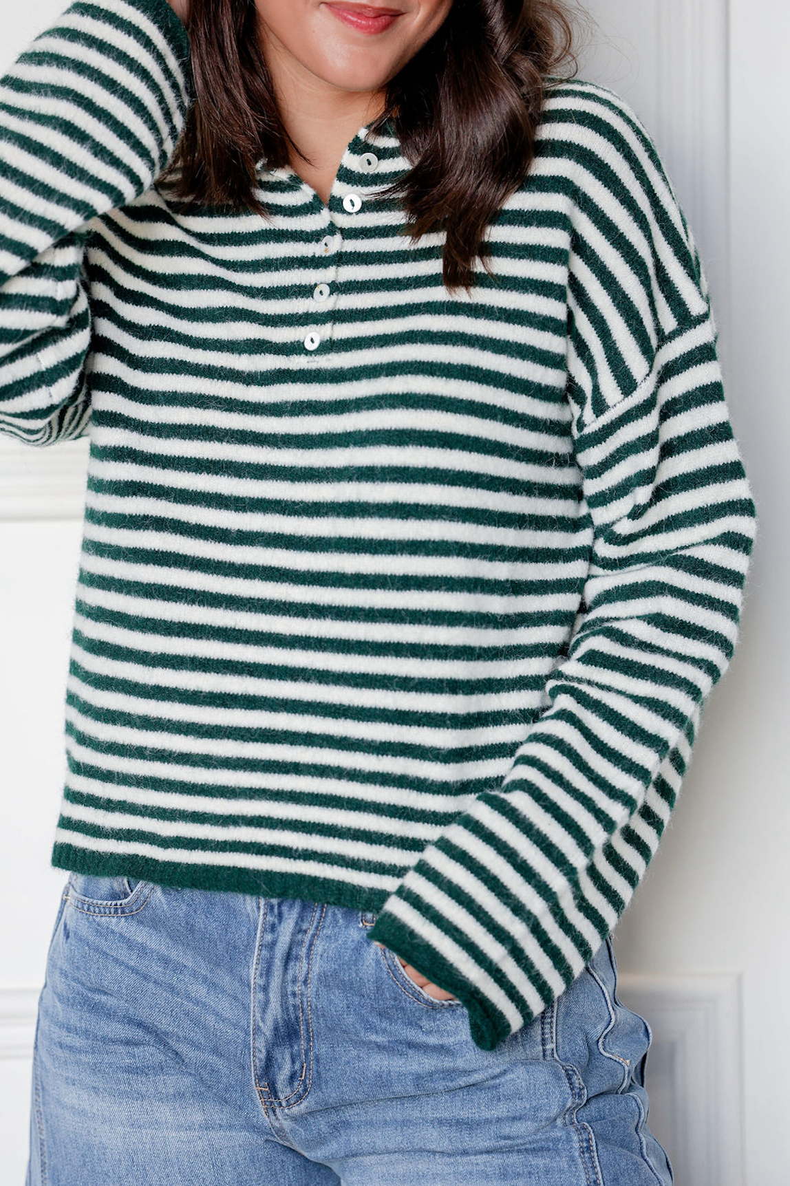 Striped Henley Sweater Forest