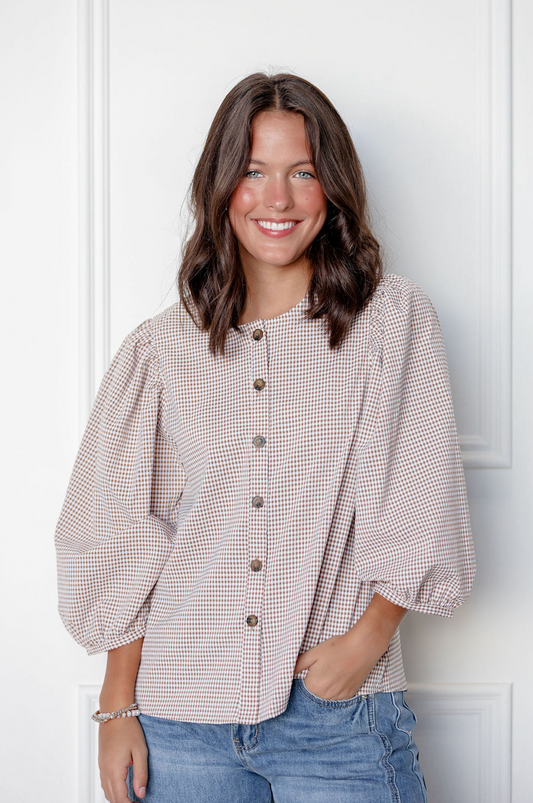 Checker 3/4 Sleeve Blouse