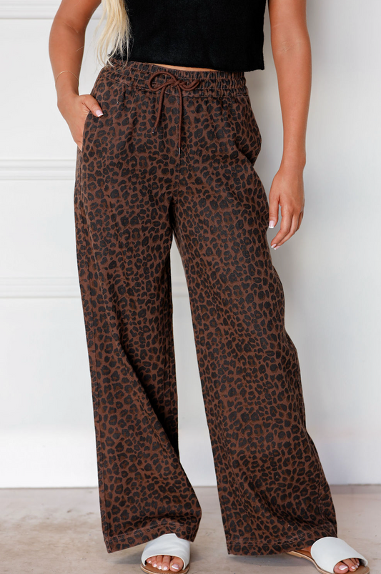 Leopard Denim Wide Track Pants
