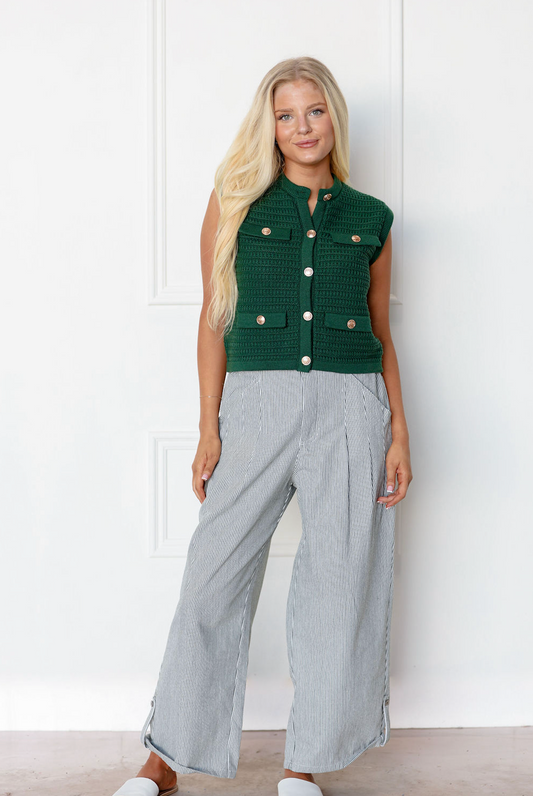 Stripe Hunter Green Wide Leg Pants
