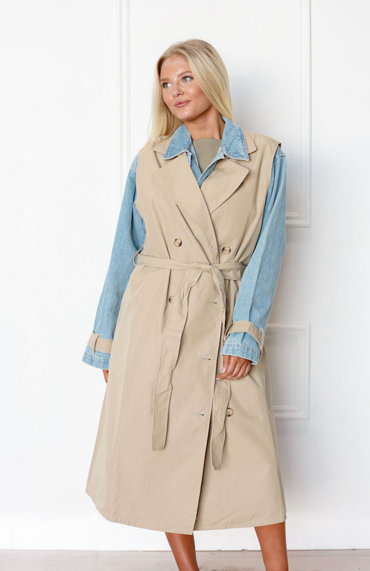 Layered Denim Trench Coat