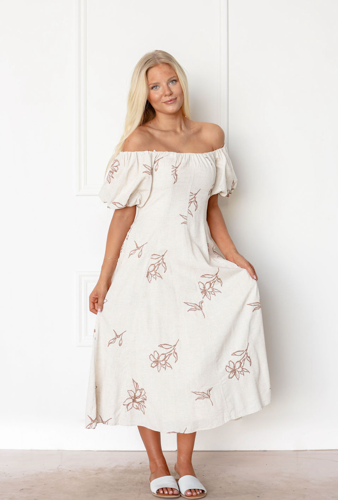 Rayne Embroidered Linen Midi Dress