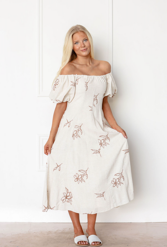 Rayne Embroidered Linen Midi Dress