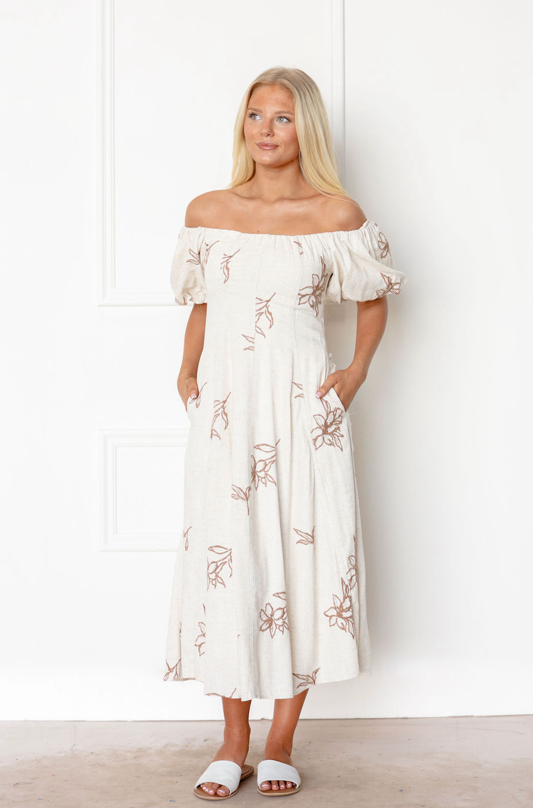 Rayne Embroidered Linen Midi Dress