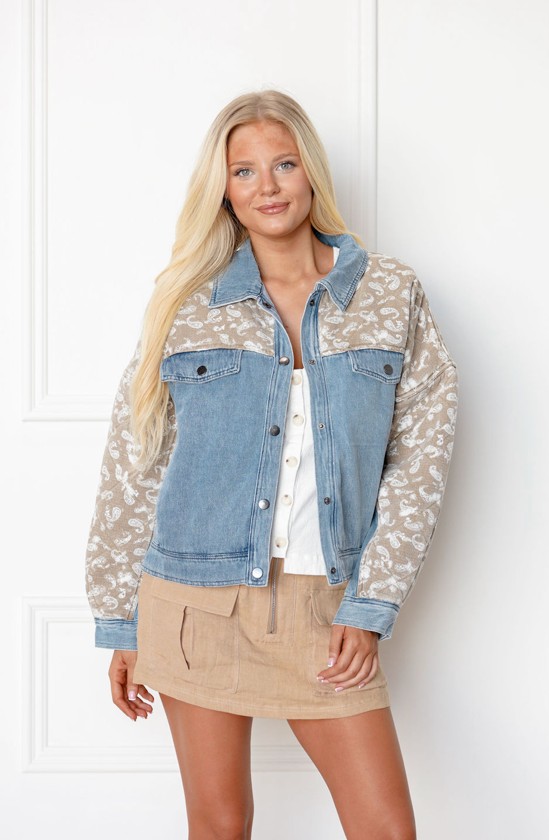 Quilted Paisley Contrast Denim Jacket