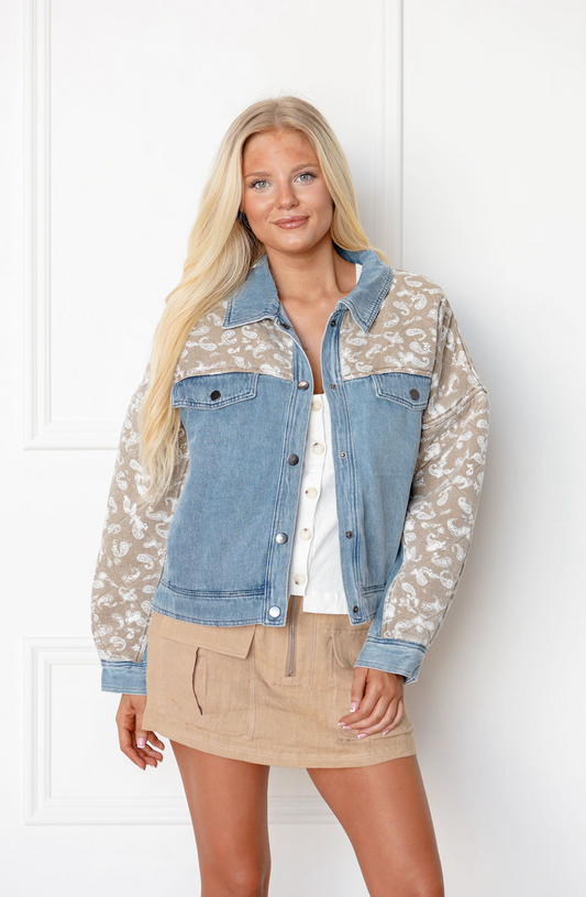 Quilted Paisley Contrast Denim Jacket