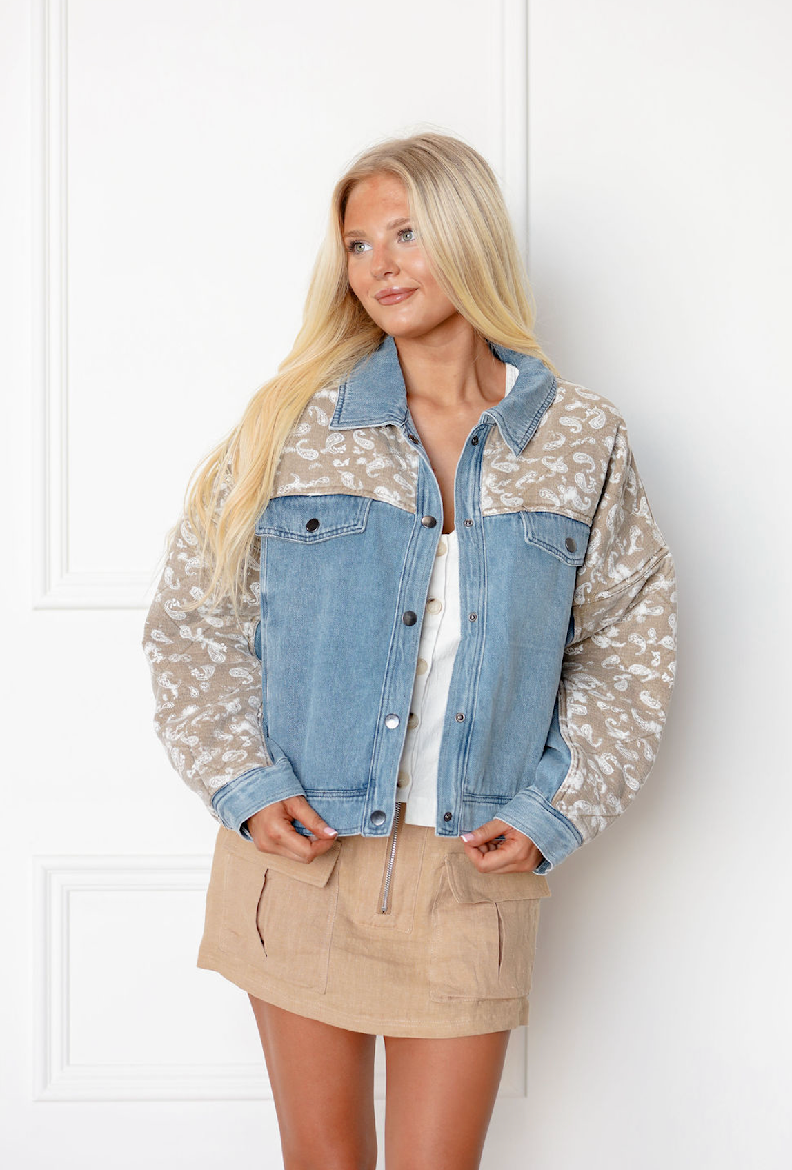 Quilted Paisley Contrast Denim Jacket