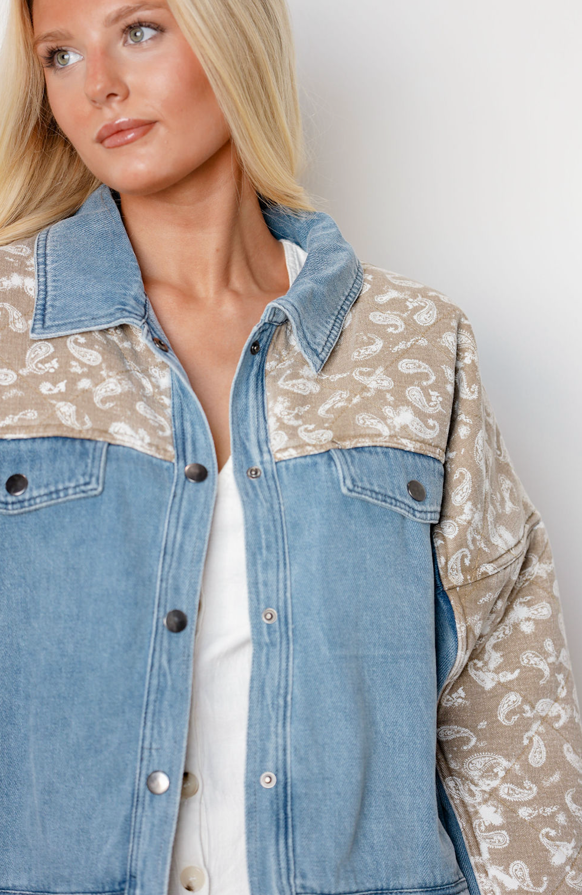 Quilted Paisley Contrast Denim Jacket