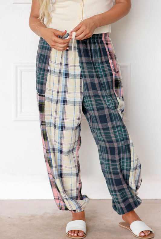 Multi Plaid Drawstring Joggers