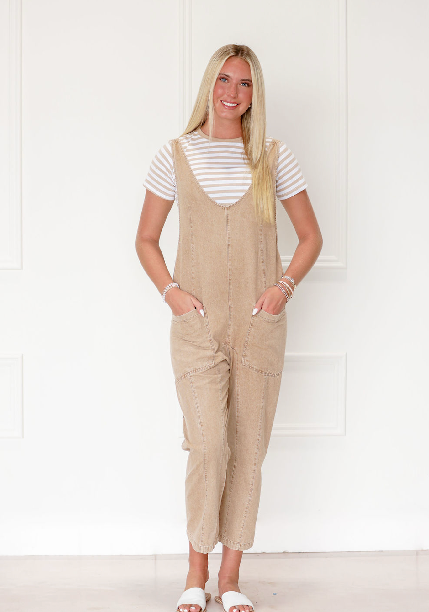 Khaki Deep V Jumpsuit