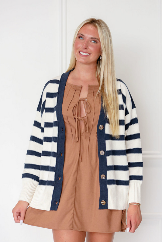 Navy Neutral Stripe Cardigan
