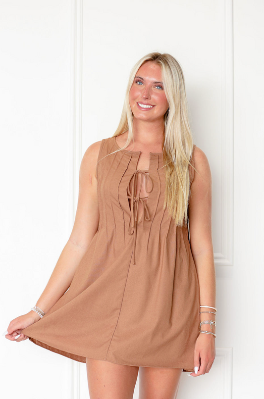 Coco Linen Pintuck Tie Dress