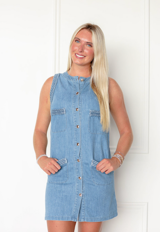 Denim Braided Pocket Dress