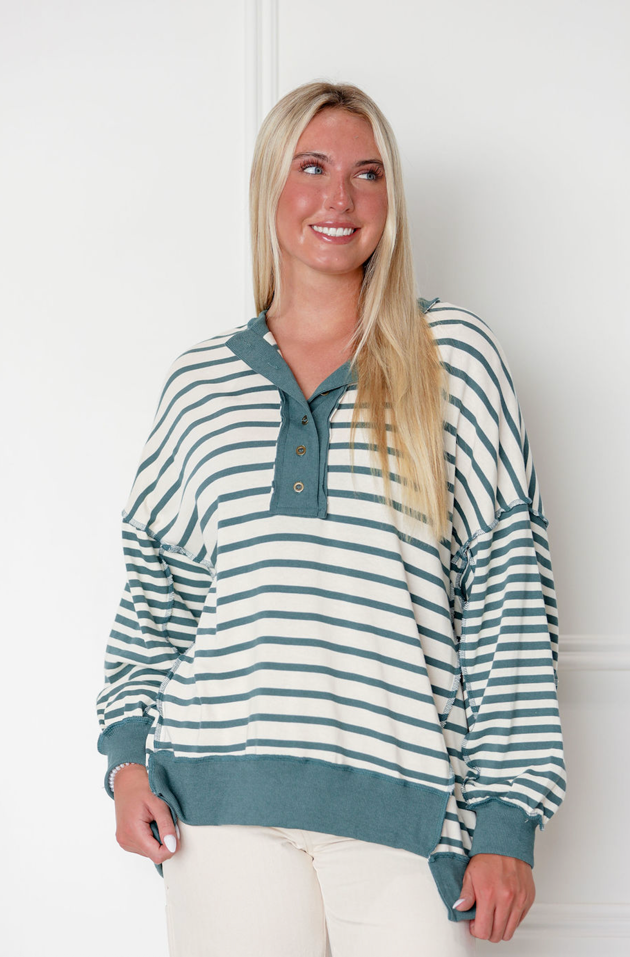 Green/Ivory Stripe Pullover