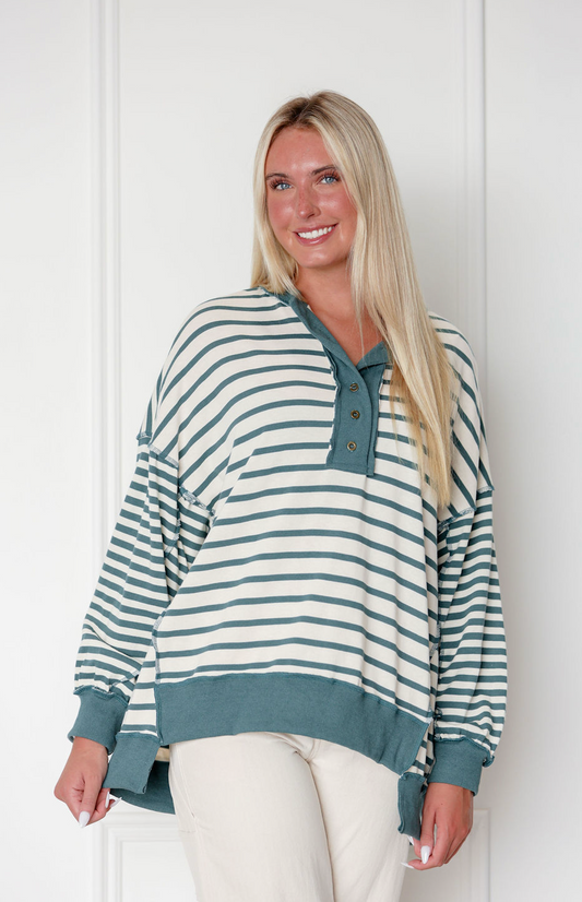 Green/Ivory Stripe Pullover
