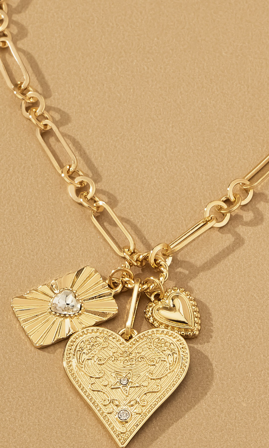 3 Heart Charm Cluster Necklace