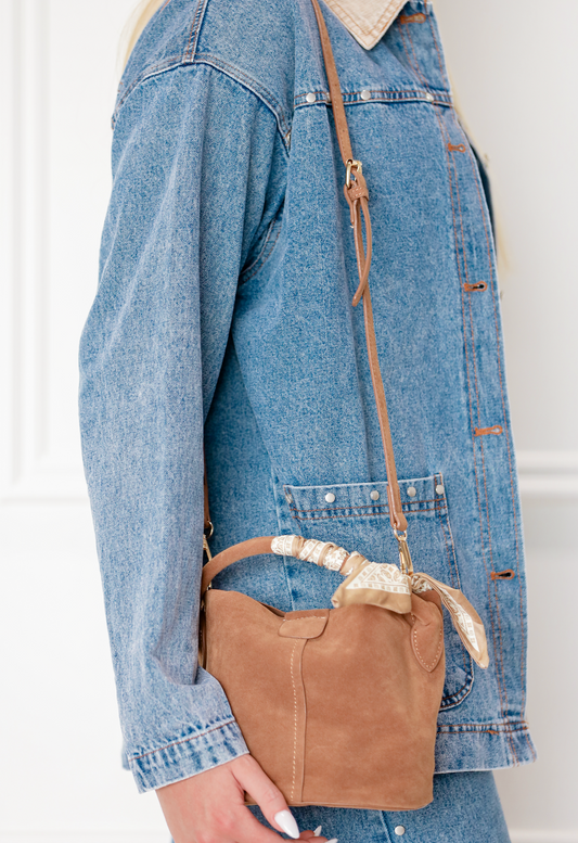 Suede Bucket Purse Tan