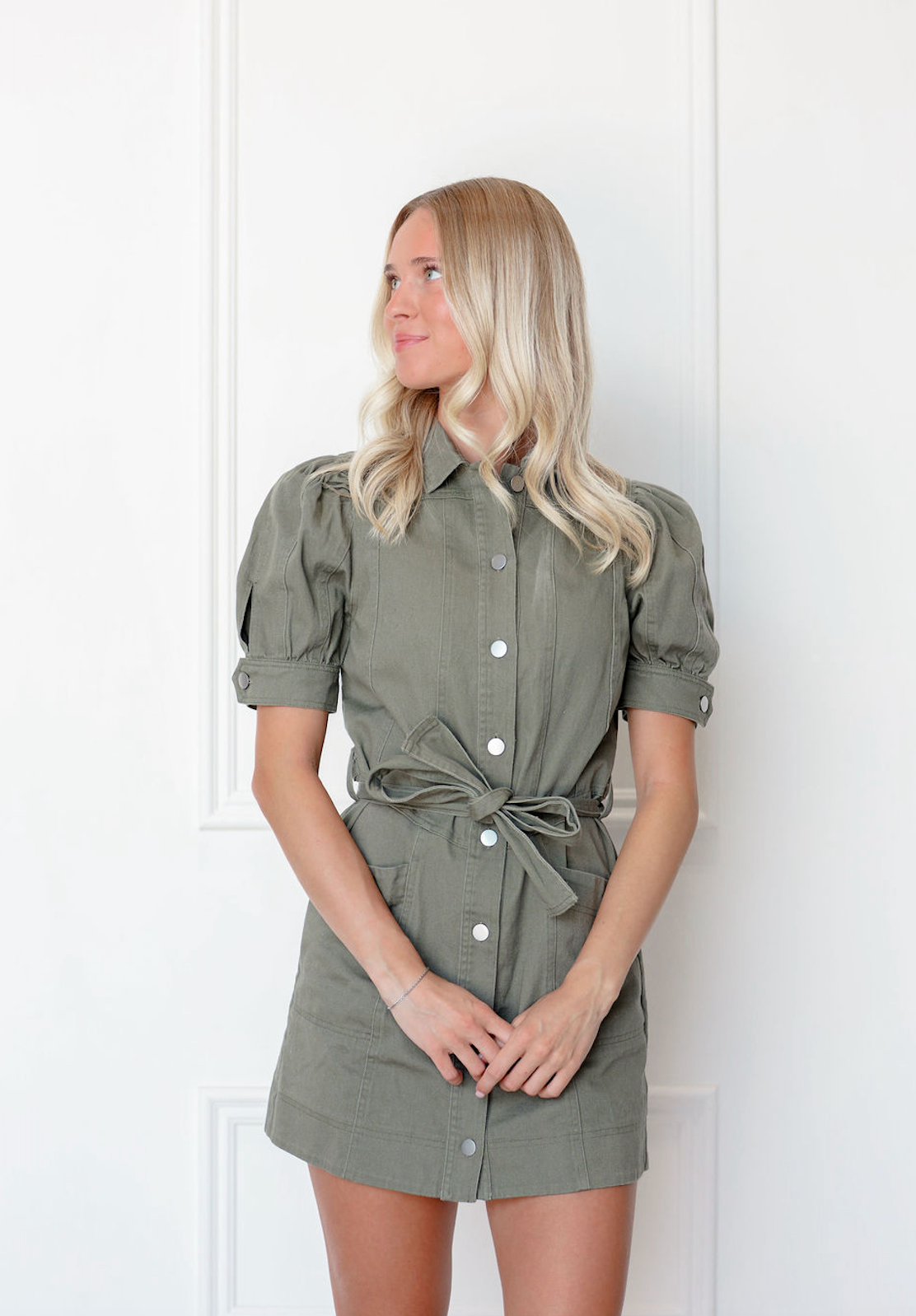 Olive Belted Shirt Dress