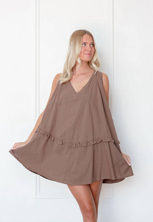 Chocolate V-neck Swing Dress