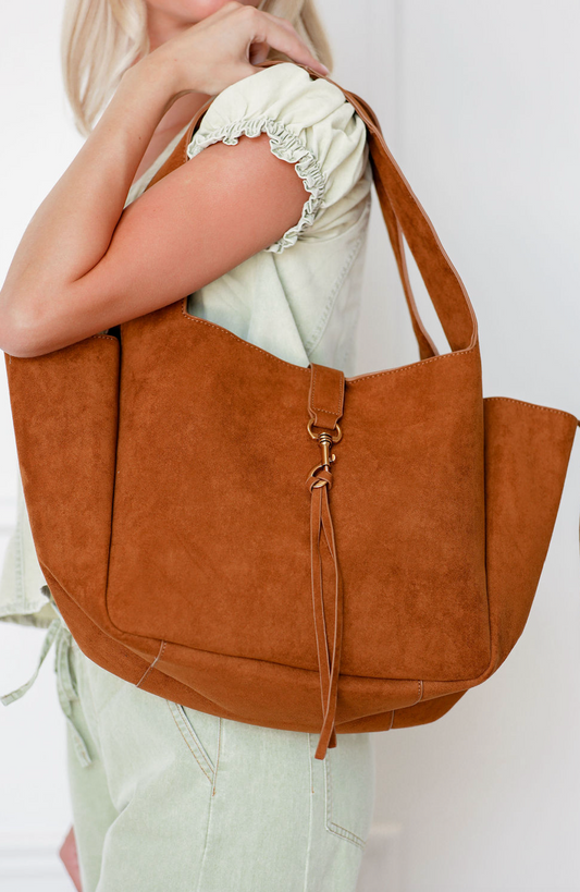 Cognac Suede Tote Bag