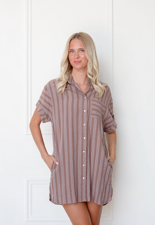 Stripe Shirt Dress w/ Pocket