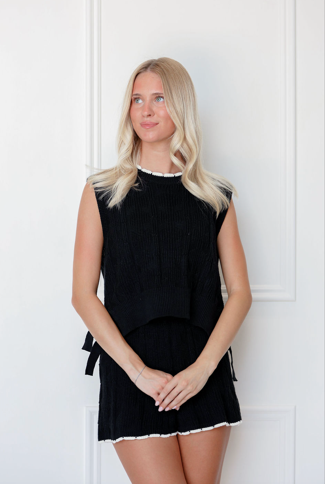 Black Side Tie Vest & Shorts Set of 2