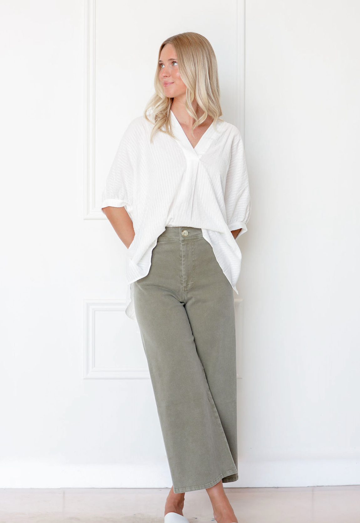 Wide Leg Stretch Pants Olive