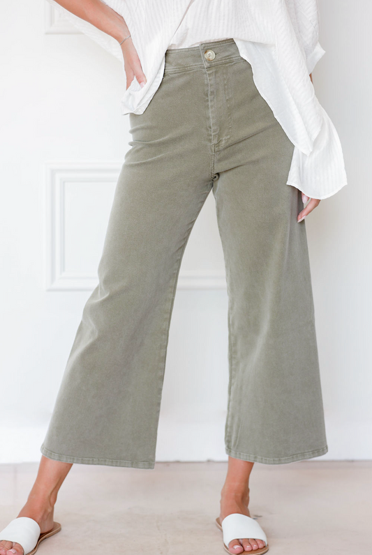 Wide Leg Stretch Pants Olive