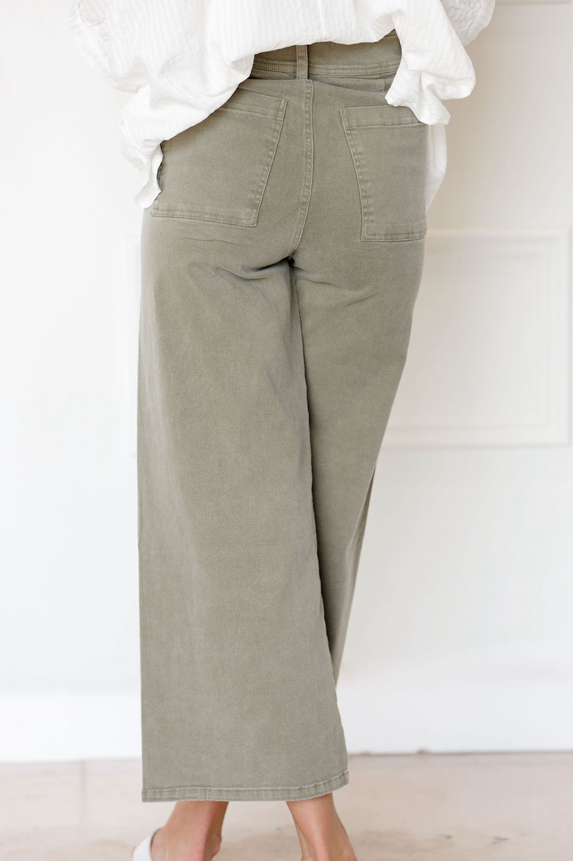 Wide Leg Stretch Pants Olive