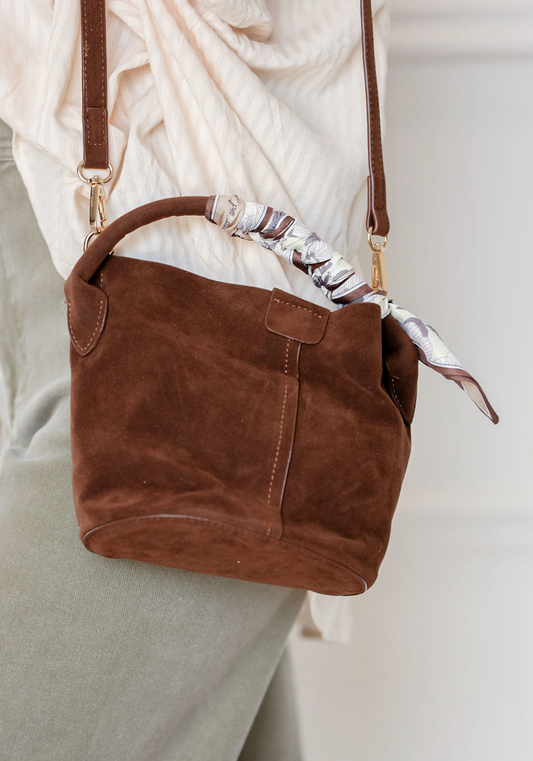Suede Bucket Purse Brown