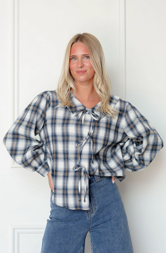 Plaid Peter Pan Collar Front Ties Top