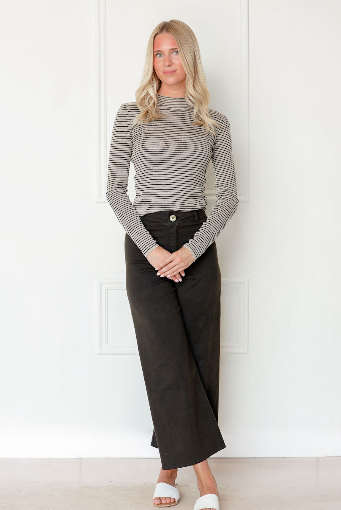 Wide Leg Stretch Pants Black