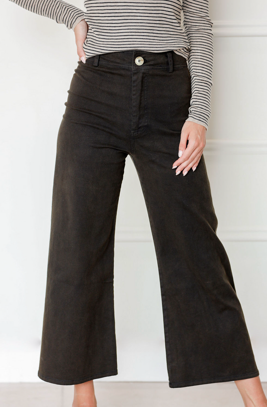 Wide Leg Stretch Pants Black