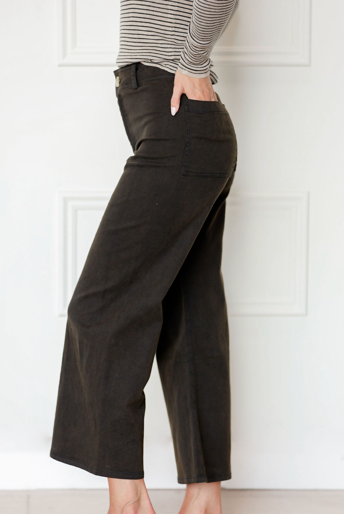 Wide Leg Stretch Pants Black