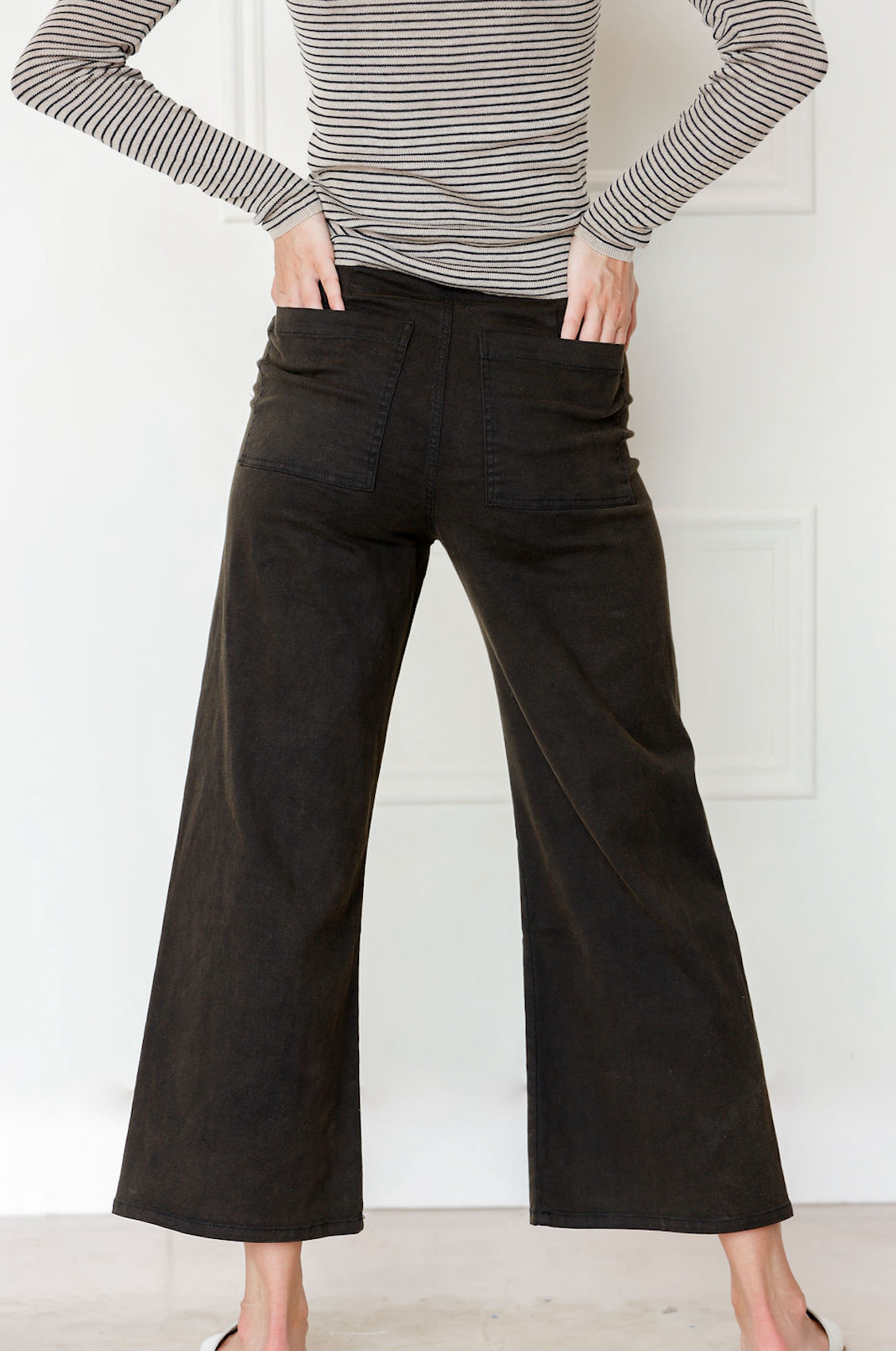Wide Leg Stretch Pants Black