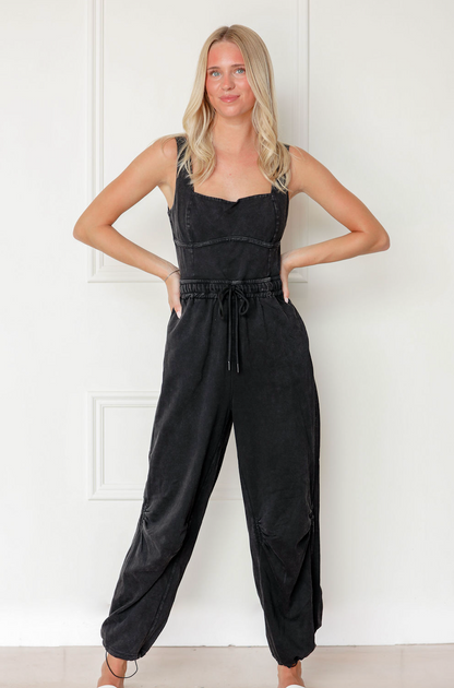 Mineral Wash Drawstring Jumpsuit - Clothe Boutique