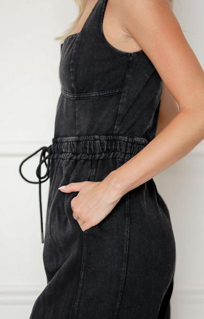 Mineral Wash Drawstring Jumpsuit - Clothe Boutique