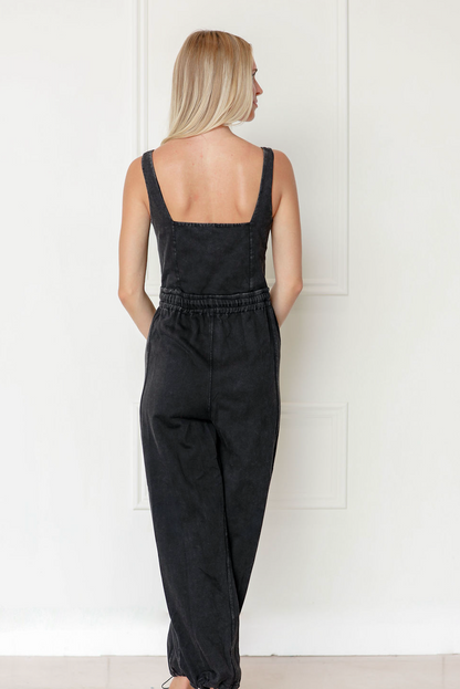 Mineral Wash Drawstring Jumpsuit - Clothe Boutique