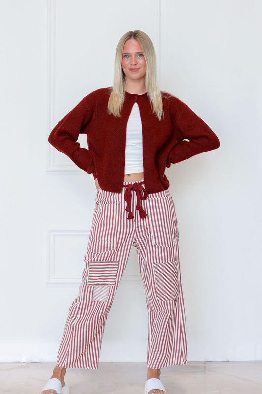 Raspberry Drawstring Barrel Pants