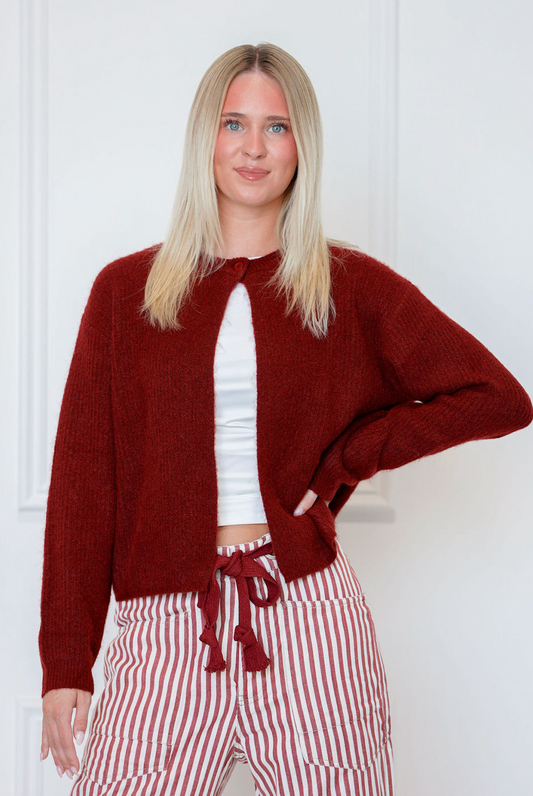 Single Button Cardigan Wine